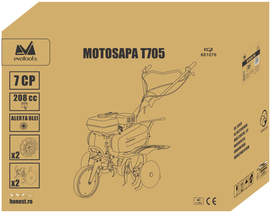 Motosapa T705 cu Roti de Transport Evotools 7CP, Freze de lucru si roti mobilitate incluse [2]