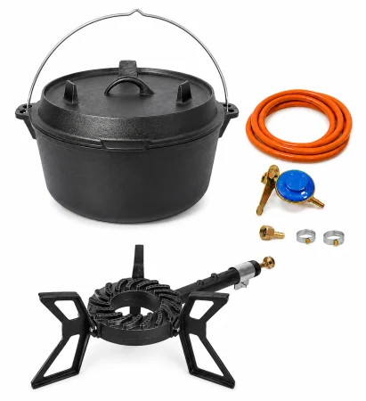 Pachet Dutch Oven din Fontă Natur 2 în 1, 15,7 L + Pirostrie  6.5 kW + Kit GPL – Master Gustav [2]