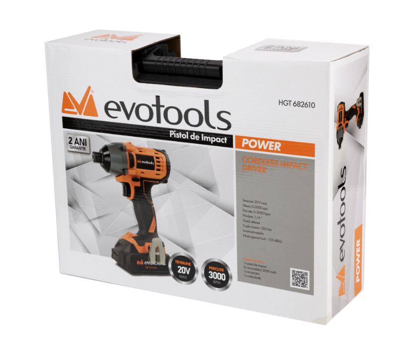Pistol de Impact Prindere Hexagonala 1/4 cu 2 Acumulatori si Incarcator MAX 20V POWER EvoTools [2]