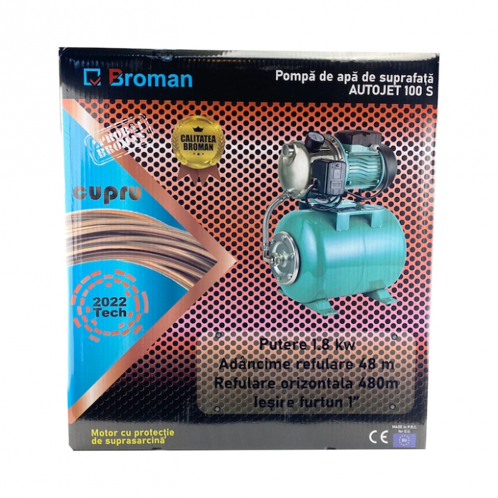 Pompa de apa Broman CUPRU AutoJet 100S – hidrofor complet, 1800 W, 2 CP [4]
