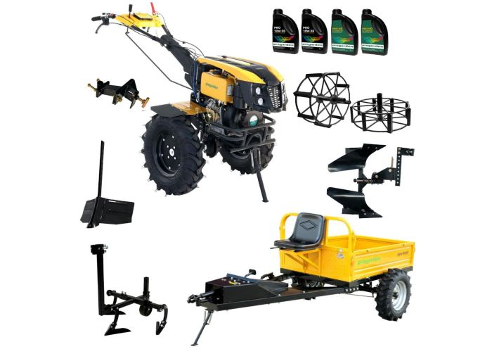 ProGARDEN Pachet Campo 1273 Alpine V2, Motocultor 12CP + PRS20-45 Prasitoare + Remorca RM500T+ Plug bilonat/rarita + Plug reversibil + Adaptor + 2 Roti metalice 540x170 + 4 L ulei [1]