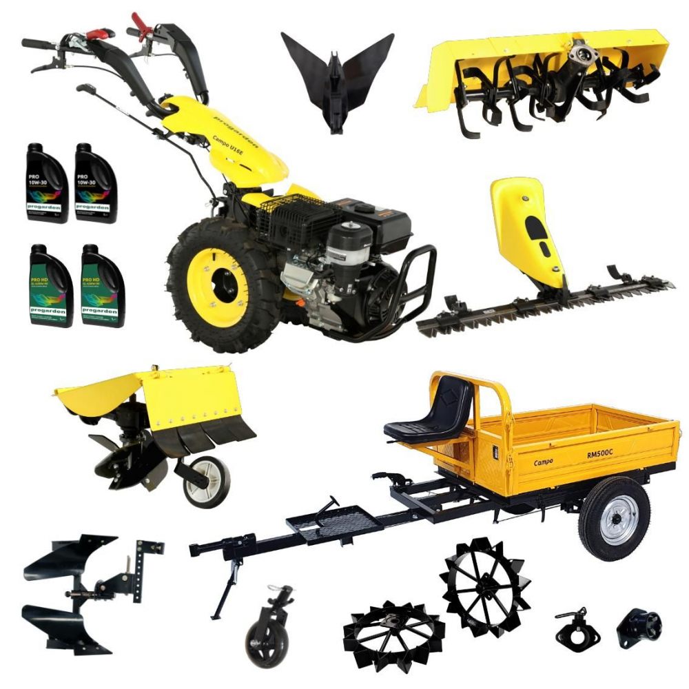 ProGARDEN Pachet Campo U16E Motocultor 14CP + RM500C Remorca 500Kg + BC120M Bara cosire + 3xPlug + FT90 Freza tractata + 2xRoti metalice RM47 + 2xCuple + 4L Ulei [1]