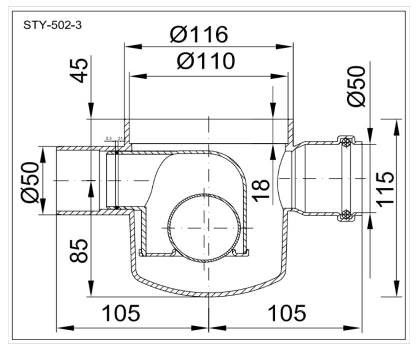 Sifon Pardoseala SL 1 Intrare 180 grade STY 502-3 [2]