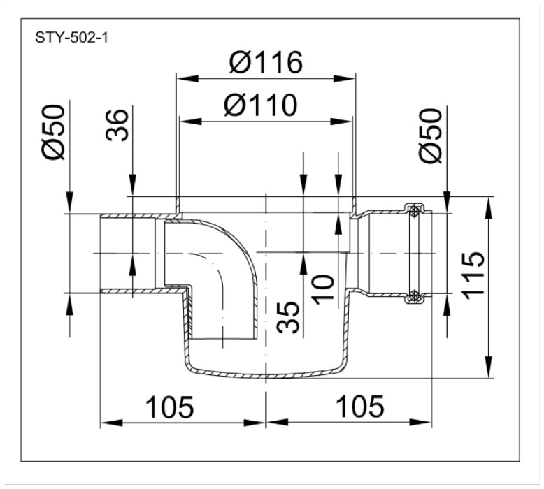 Sifon Pardoseala SL 1 Intrare 180 grade STY502 [2]