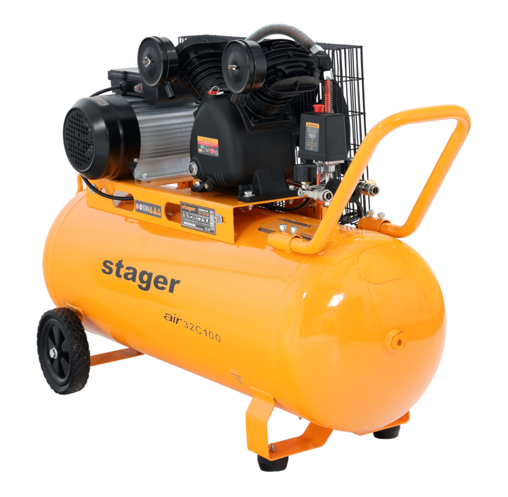 Stager Air 32C100 compresor aer, 100L, 10bar, 324L/min, monofazat, angrenare curea [3]