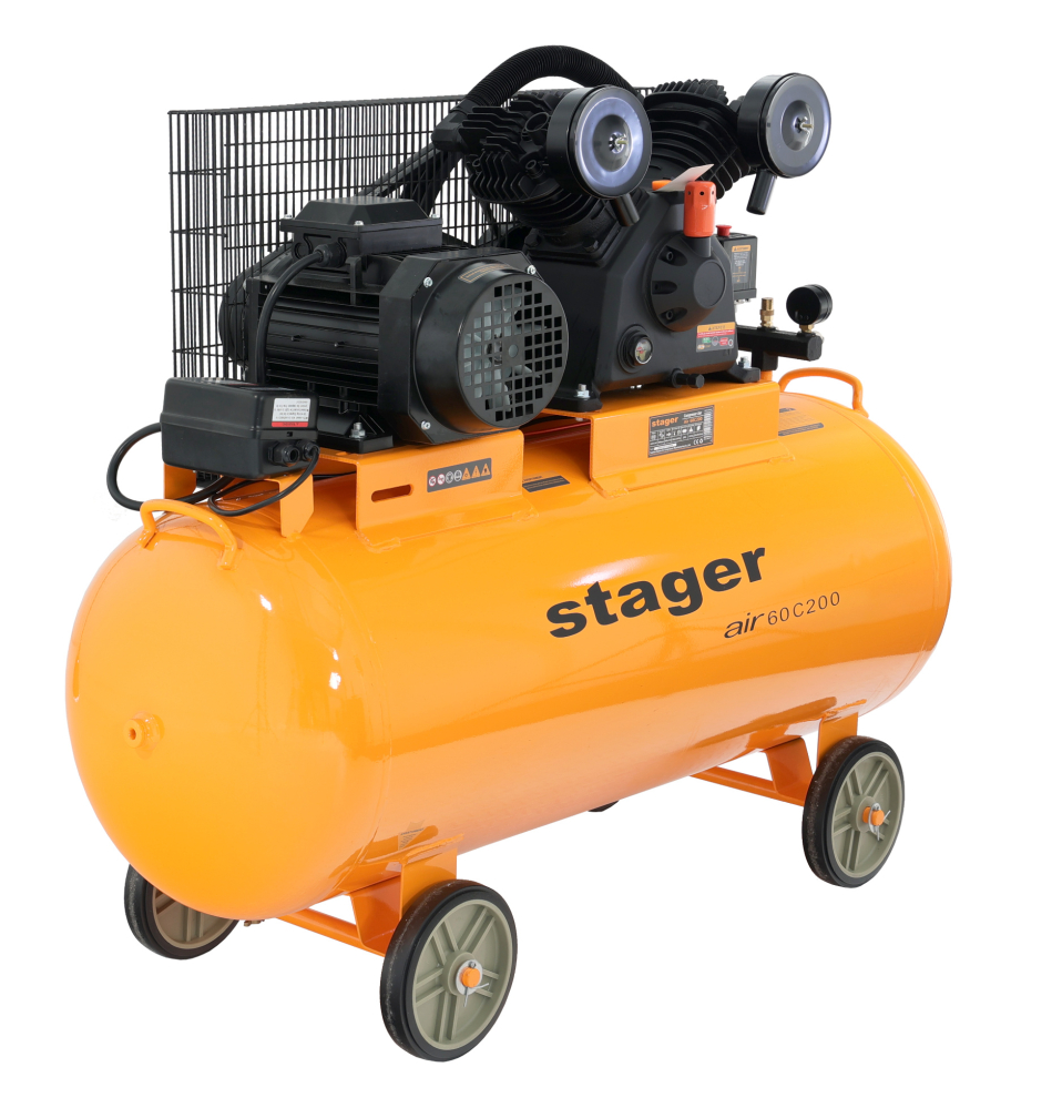 Stager Air 60C200 compresor aer, 200L, 10bar, 600L/min, trifazat, angrenare curea [3]