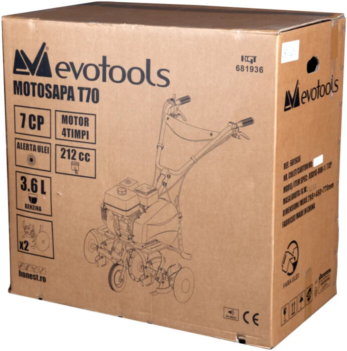 Motosapa 7CP T70 Evotools cu  Roti de Transport [2]