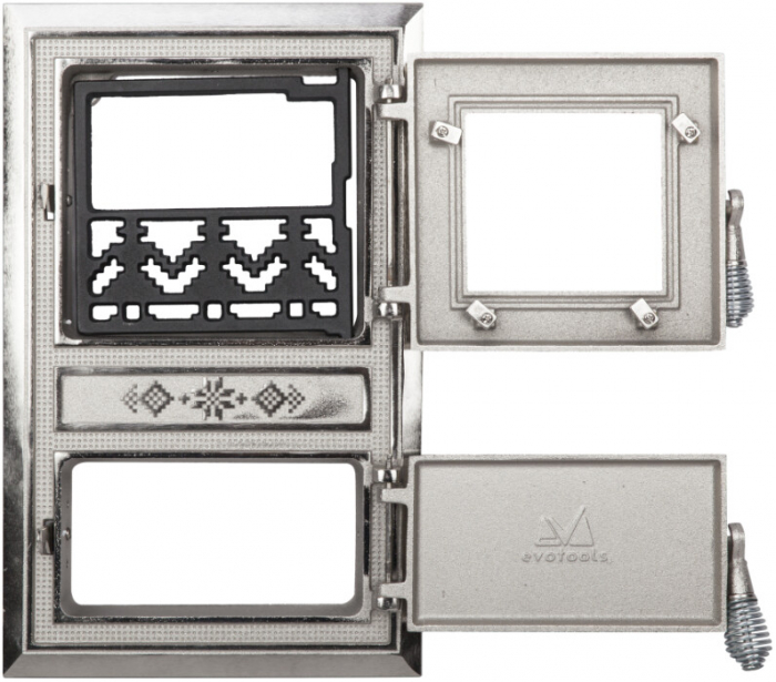 Usa Soba Monobloc cu Geam Motive Romanesti Nichelata - Inaltime usa 475 mm Latime usa 295 mm [3]