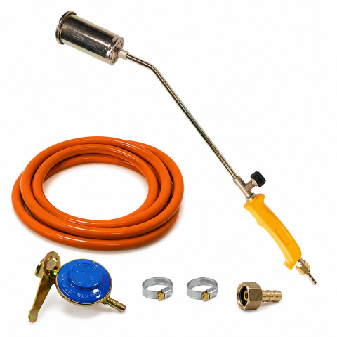 Parlitoare gaz - Pachet Arzător Gaz Profesional (Pârlitor) lung 900 mm × 6 mm + Kit GPL cu Furtun 3 m, Regulator și Racord