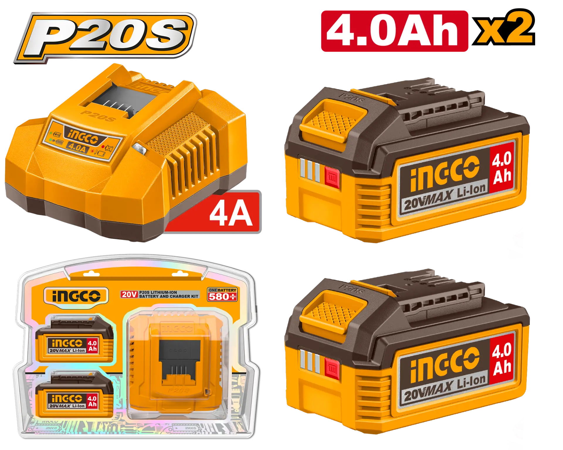 Acumulatori scule electrice - Baterie (Acumulator) 20V 4Ah Set 2 buc + Incarcator