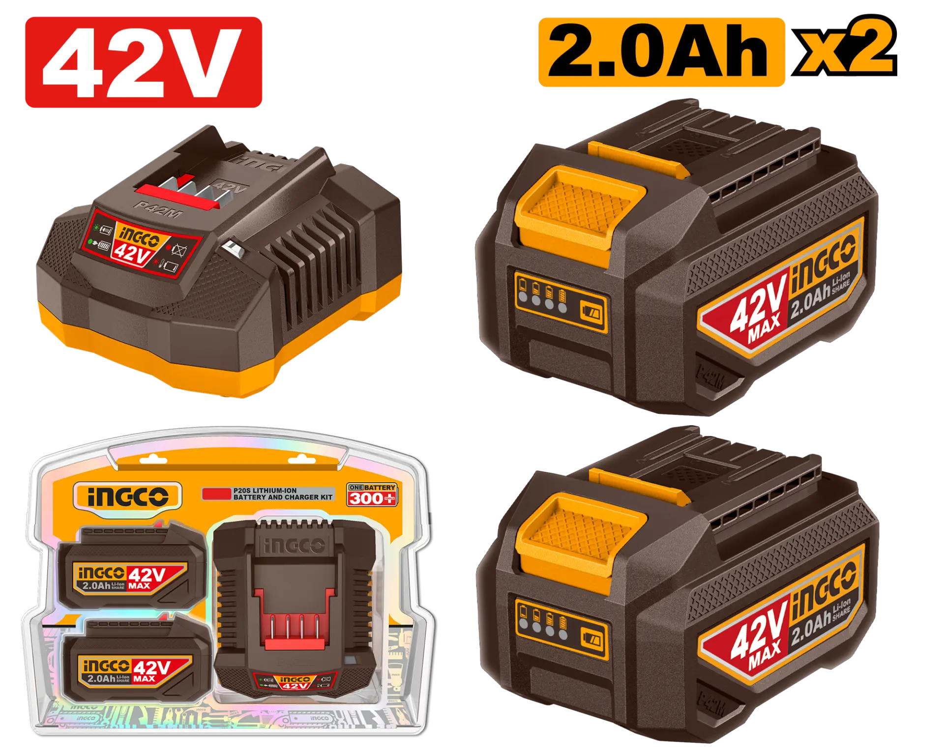 Scule electrice - Baterie (Acumulator) 42V 2Ah Set 2 buc cu Incarcator