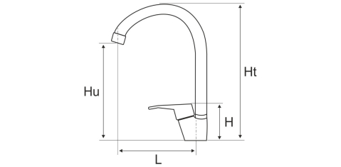 Baterie Aqua Bucatarie Lebada Tip U - Lungime baterie 135 mm Inaltime levier 70 mm Inaltime utila 195 mm Inaltime totala 265 mm [2]
