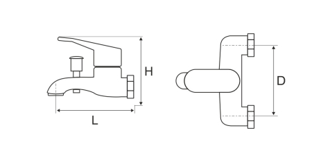Baterie Aqua Cada - Distanta conexiuni 145 +/- 20 mm Inaltime levier 90 mm Lungime baterie 145 mm [1]
