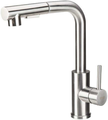 Baterii sanitare bucatarie - Baterie Bucatarie Lebada Tip L cu Dus Extractibil INOX 5001 - Lungime baterie 190 mm Inaltime levier 300 mm Inaltime utila 260 mm