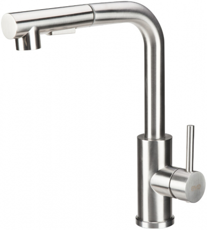 Baterii sanitare bucatarie - Baterie Bucatarie Lebada Tip L cu Dus Extractibil INOX 5001 - Lungime baterie 190 mm Inaltime levier 300 mm Inaltime utila 260 mm