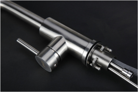 Baterie Bucatarie Lebada Tip L cu Dus Extractibil INOX 5001 - Lungime baterie 190 mm Inaltime levier 300 mm Inaltime utila 260 mm [2]
