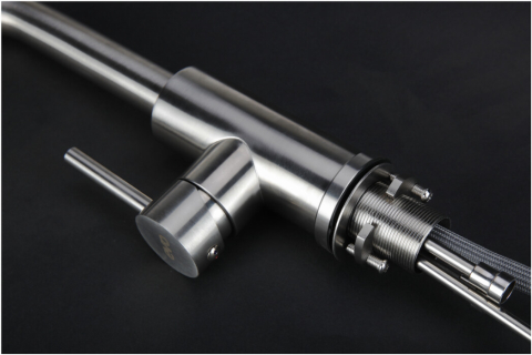 Baterie Bucatarie Lebada Tip L cu Dus Extractibil INOX 5001 - Lungime baterie 190 mm Inaltime levier 300 mm Inaltime utila 260 mm [2]