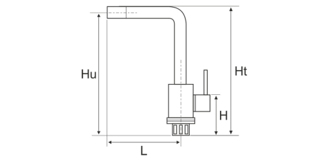 Baterie Bucatarie Lebada Tip L INOX 5001 - Lungime baterie 220 mm Inaltime maneta 95 mm Inaltime utila 310 mm Inaltime totala 340 mm [2]