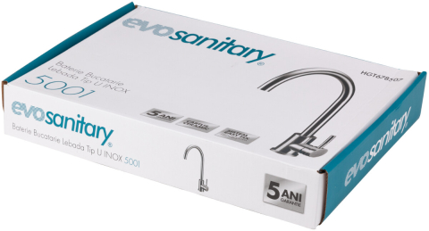 Baterie Bucatarie Lebada Tip U INOX 5001 - Lungime baterie 200 mm Inaltime maneta 95 mm Inaltime utila 255 mm Inaltime totala 370 mm [3]