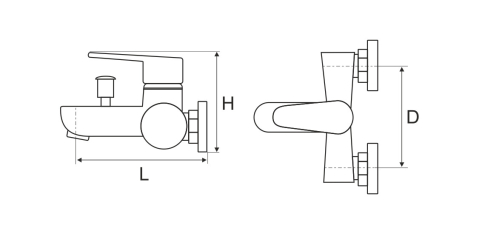 Baterie Delta Cada - Lungime baterie 150 mm Inaltime levier 90 mm Distanta conexiuni 148 +/- 20 mm [1]