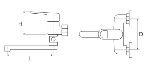 Baterii sanitare baie - Baterie Delta Cada Pipa Lunga - Lungime baterie 230 mm Inaltime levier 60 mm Distanta conexiuni 145+/- 20 mm