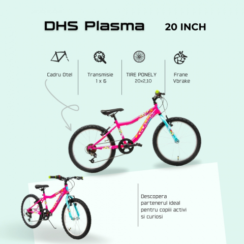 Bicicleta Copii DHS Plasma - 20 Inch, Roz [3]
