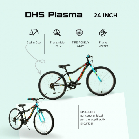 Bicicleta Copii DHS Plasma - 24 Inch, Negru-Roz [3]