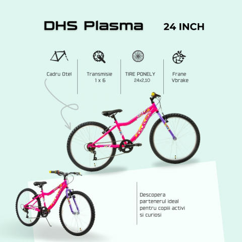 Bicicleta Copii DHS Plasma - 24 Inch, Roz [3]
