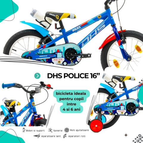 Bicicleta Copii DHS Police - 16 Inch, Albastru [3]