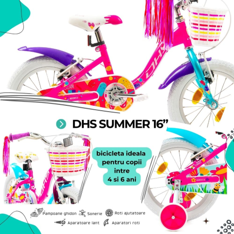 Bicicleta Copii DHS Summer - 16 Inch, Roz [3]