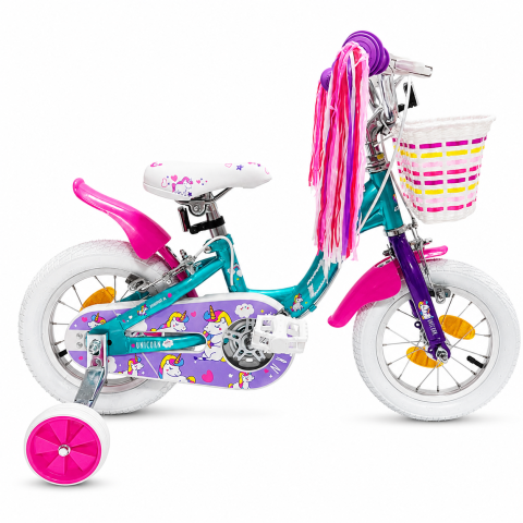 Scutere, ATV si Biciclete - Bicicleta Copii DHS Unicorn - 12 Inch, Albastru/Roz