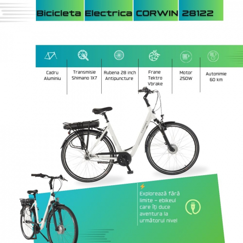 Bicicleta Electrica Corwin 28122 - 28 Inch, 490mm, Alb [2]