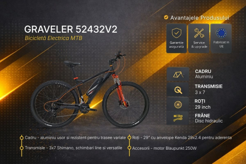 Bicicleta electrica MTB Graveler 52432V2 - 29 inch, M, Negru [4]