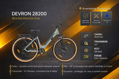 Scutere, ATV si Biciclete - Bicicleta electrica Oras Devron 28200 - 28 inch, L, Gri Inchis