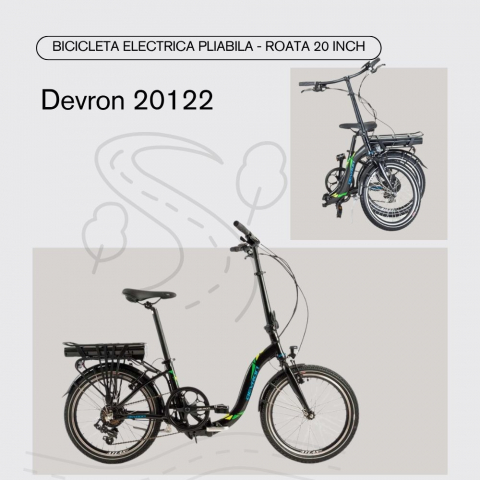 Bicicleta Electrica Pliabila Devron 20122 - 20 Inch, S, Negru/Albastru [2]