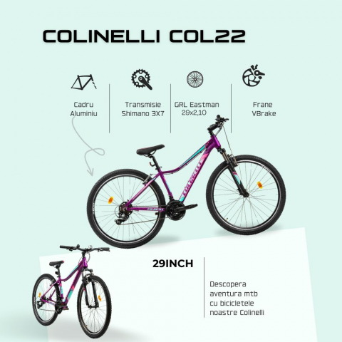 Bicicleta MTB Colinelli COL22, Marimea S, 29 inch, Violet, Schimbator Shimano, 21 Viteze, Cadru Aluminiu, Frane V - Brake [3]