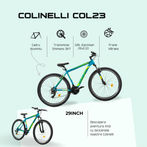 Bicicleta MTB Colinelli COL23, Marimea M, 29 inch, Verde, Schimbator Shimano ST-EF500, 21 Viteze, Cadru Aluminiu, Frane V - Brake [3]