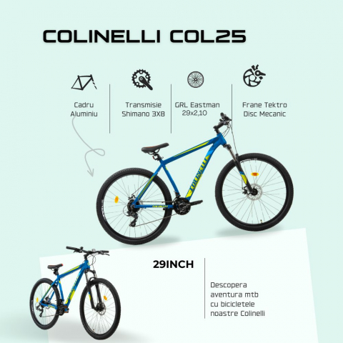 Bicicleta MTB Colinelli COL25, Marimea M, 29 inch, Albastru, Schimbator Shimano ST-EF500 EZ-FIRE PLUS, 24 Viteze, Cadru Aluminiu, Frane pe Disc [3]