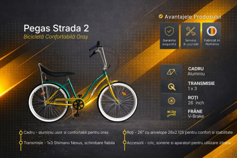Bicicleta Oras Pegas Strada 2 - 26 inch, M, Auriu/Verde [4]