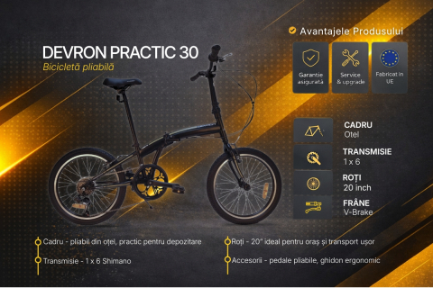 Bicicleta Pliabila Devron Practic 30 - 20 inch, Negru [3]
