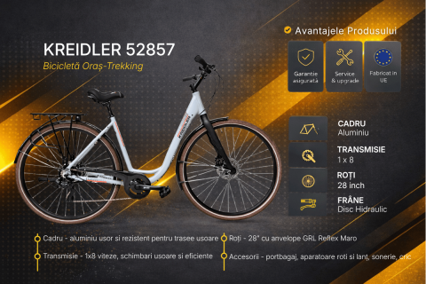 Bicicleta Trekking Kreidler 52857 - 28 inch, M, Gri [2]