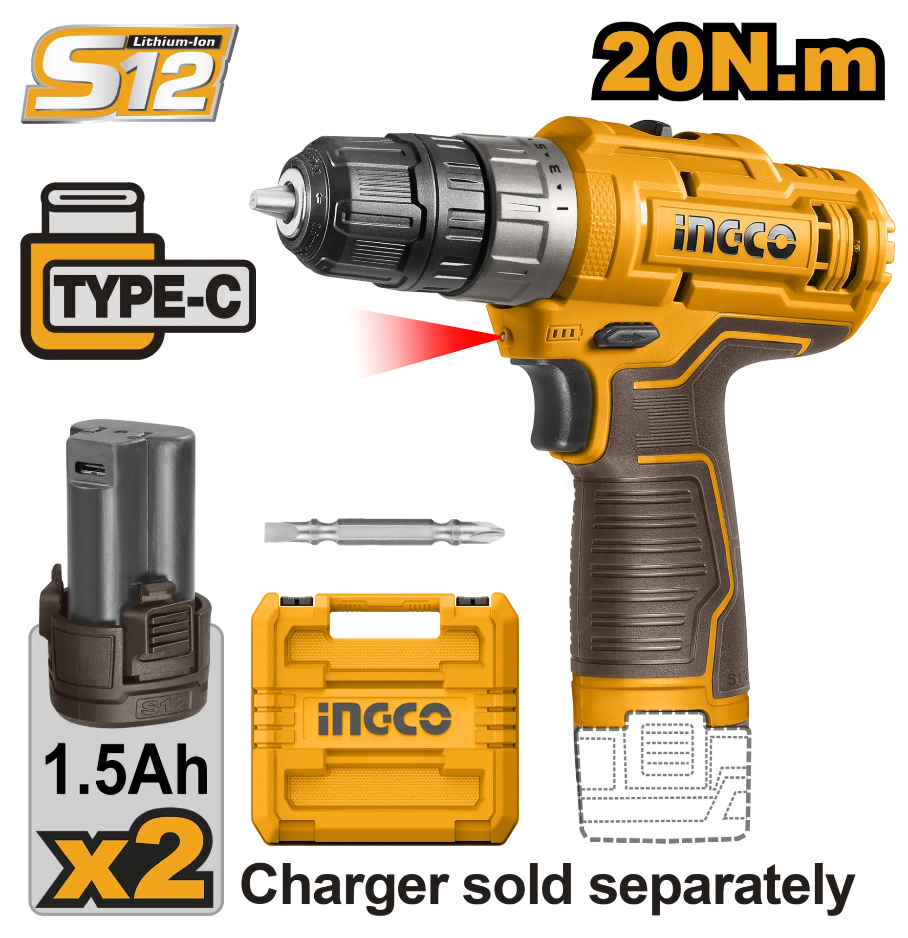 Scule & unelte - Bormasina 12V 20 Nm 2 Acumulatori cu Type C si Geanta