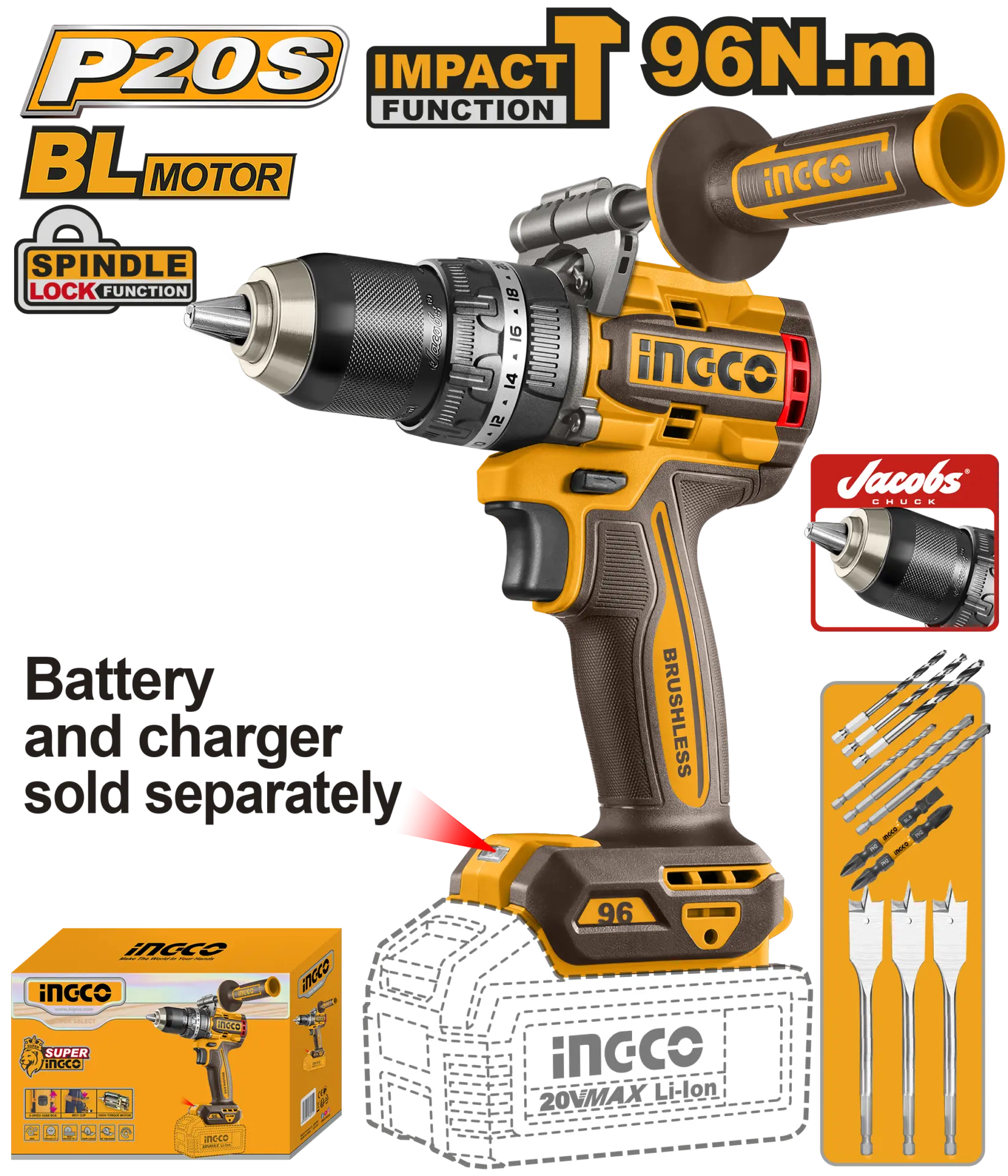 Scule electrice - Bormasina 20V 96Nm cu Impact