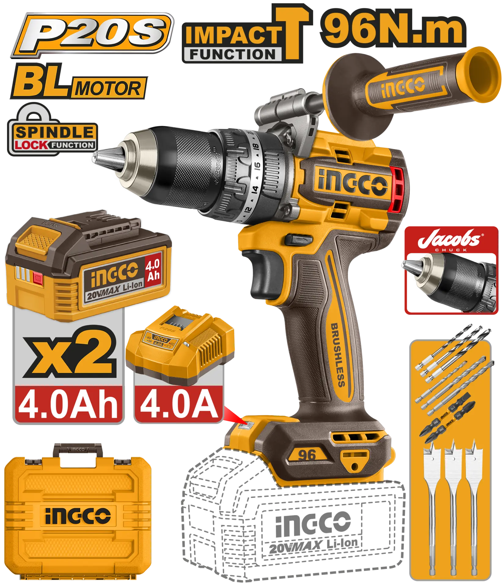Scule electrice - Bormasina 20V 96Nm cu Impact Baterii si Acumulator