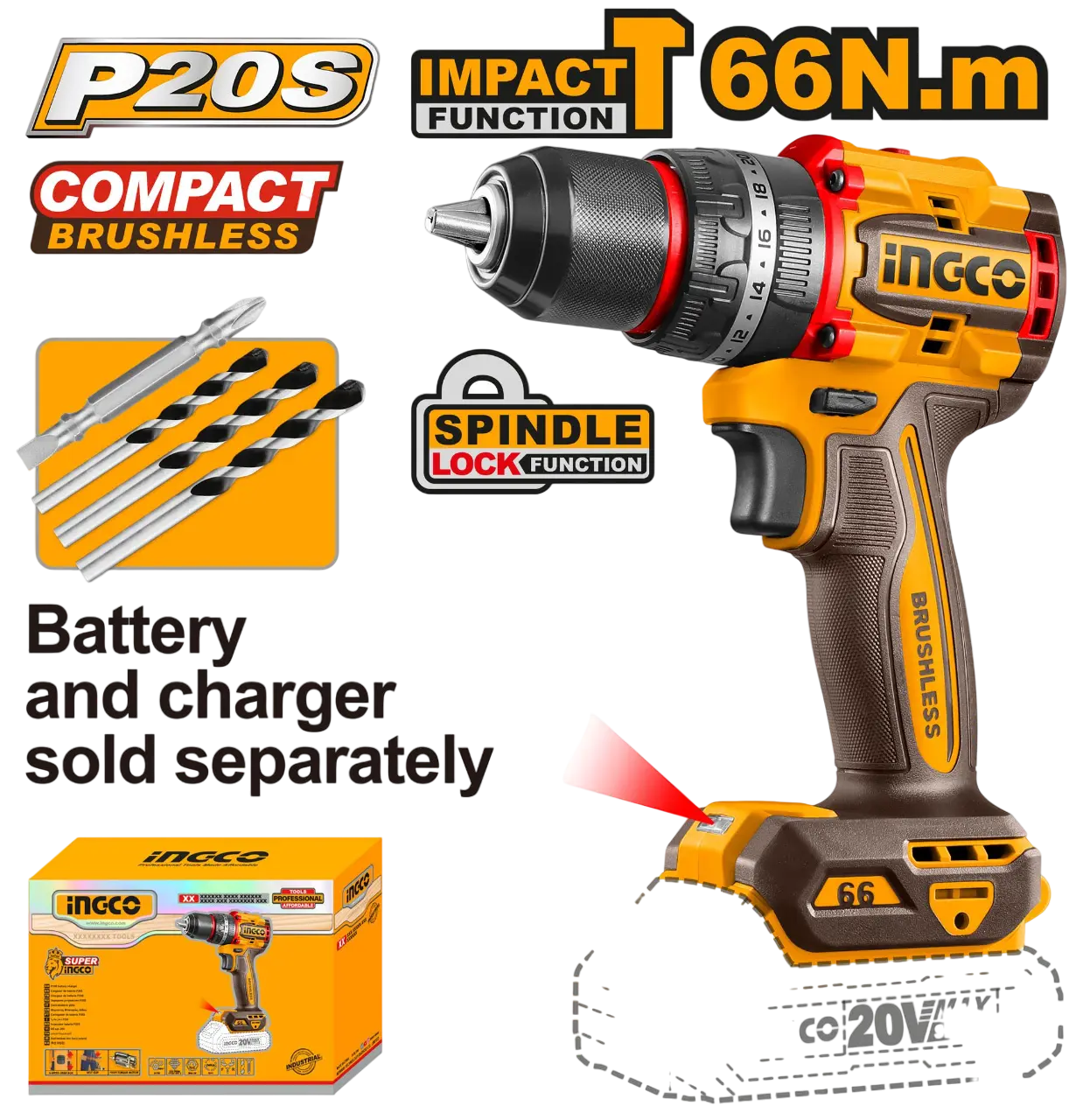 Scule electrice - Bormasina 20V cu Impact 66Nm Mandrina Metalica