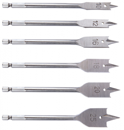 Burghie lemn - Burghiu Lemn Plat 6 Pcs 1103 - Diametru burghiu 10 - 25 mm
