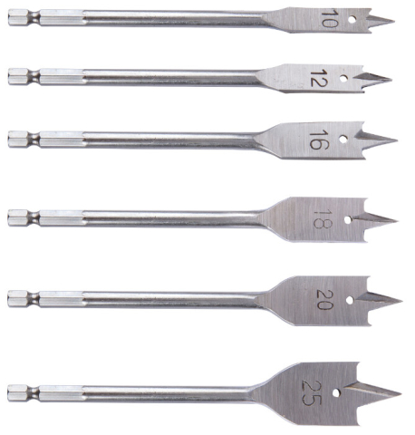 Accesorii scule si unelte electrice - Burghiu Lemn Plat 6 Pcs 1103 - Diametru burghiu 10 - 25 mm
