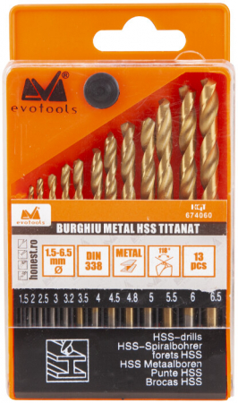 Burghiu Metal HSS Titanat 13 Pcs - Diametru burghiu 1.5-6.5 mm [1]