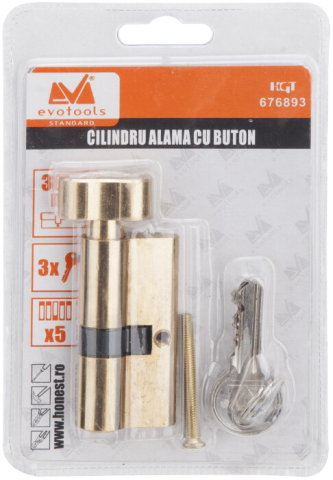 Cilindru Alama cu Buton EvoTools - Culoare Nichel Periat Tip Centrat [1]