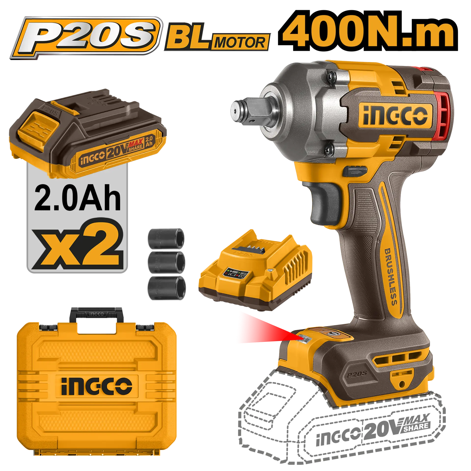 Pistoale de impact electrice - Filetanta cu Impact 20V 1/2 400 Nm cu 2 Acumulatori